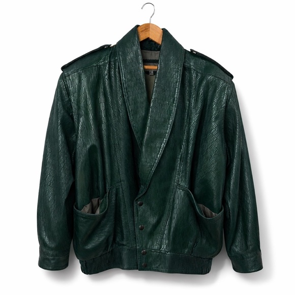 bovines Jackets & Blazers - BOVINES Leather Jacket Men’s 40 Forest Green Textured Shawl Collar Canada Made